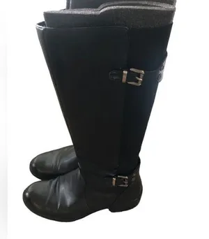Anne Klein Faux Leather Tall Knee Boots 8.5 Side Zip Stretch Calf 1.5” Heel thumbnail 1