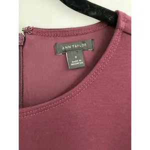 Ann Taylor Ponte Fit and Flare Dress 8 Burgundy Short Sleeve Professional Office thumbnail 3