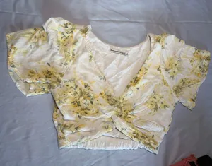 Abercrombie Floral Cross Tie Front Micro Crop Top Size S thumbnail 1