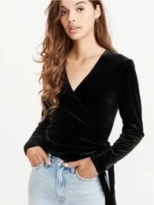 Abercrombie & Fitch Black Velvet Wrap Top Shirt XL thumbnail 1