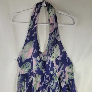 Floral Halter Romper Maxi Dress High Low Built In Shorts Purple Pink Size M thumbnail 2