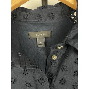 J. Crew Navy Blue Eyelet Short Sleeve Pockets Pop Over Shirt Dress Size 6‎ thumbnail 5