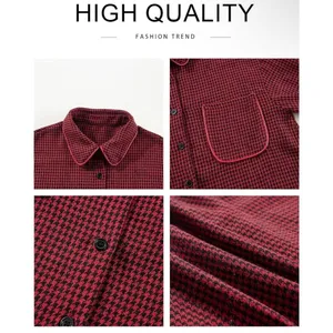 NEW Houndstooth Shacket Jacket Long Sleeve Button Down Shirt XL Red thumbnail 6