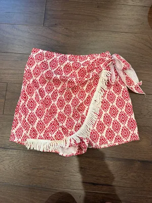 Women's Patterned Fringe High Waisted Wrap Tie Side Boho Shorts Small - C72-027 thumbnail 2