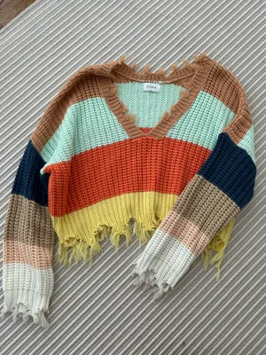 Storia Colorblock Frayed Sweater thumbnail 1