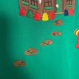Karen Scott Vintage 90s Christmas Sweatshirt Gingerbread Man House Green Women Size XL Retro thumbnail 16