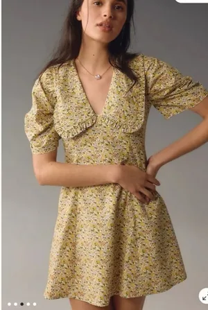 Anthropologie Floral Mini Dress‎ Peter Pan Collar Cottagecore Sz 8 thumbnail 1