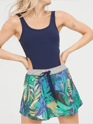 Offline by Aerie Ribbed Cut-out Romper Dress Navy Blue Green Floral Active thumbnail 1