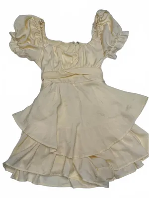 Blue Rain Yellow Puff Sleeve Tiered Mini Dress Cottagecore Coquette Boho Medium thumbnail 1