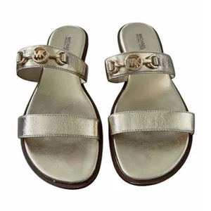 Michael Kors Gold Metallic MK Logo Double Strap Slide Sandals Size 8M thumbnail 1