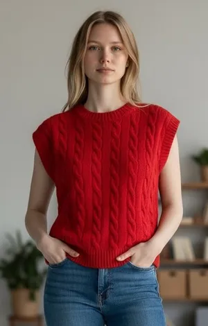 NWT ZARA Red Cable Knit Sleeveless Sweater Vest Super Soft Medium thumbnail 1