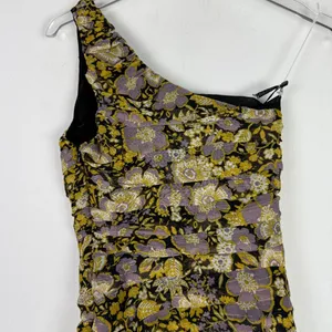 Zara NWT Floral Ruched One Shoulder Mini Dress Metallic Size XS NEW thumbnail 9