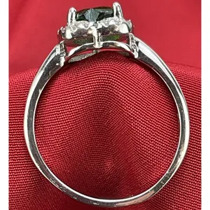 Green‎ CZ Love Heart Promise Polished Ring .925 Sterling Silver Band Sz 8.25 thumbnail 3