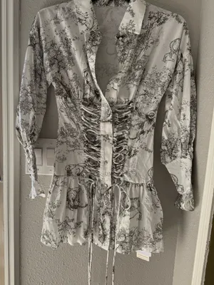 NWT Commense Sage-Print Corset-Detail Long Sleeve Mini Dress thumbnail 4