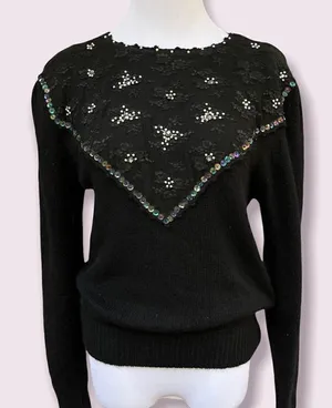 Vintage 80’s Silk/ Angora Embellished Fitted Sweater small thumbnail 1