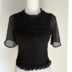 Abercrombie & Fitch Black Smocked Flutter Sleeve Top Y2K Coquette Crop Blouse XS thumbnail 7