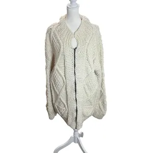 Vintage Imbacocha 100% Wool Fisherman Cable Knit Zip Cardigan L XL thumbnail 2