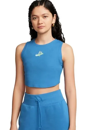 Nike Women's Blue Ribbed Crop Top Med thumbnail 1