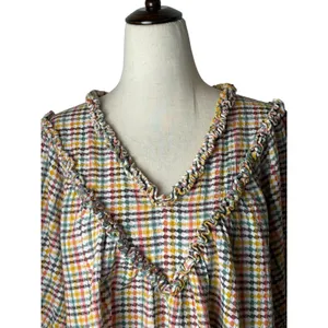 Old Navy‎ Ruffle Dobby Gingham Top Women Medium White Cotton Puff Sleeve Cotton thumbnail 4