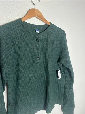 NEW Old Navy Forest Green Waffle Henley Tall Fall Winter Cozy Hayride Western thumbnail 2