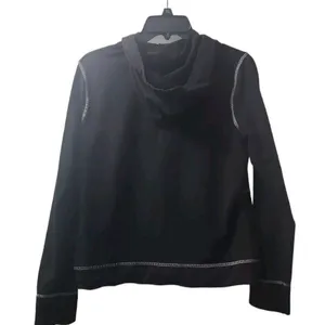 LOFT‎ Full Zip Hoodie Contrast Stitching Pockets Black Comfy Large thumbnail 2