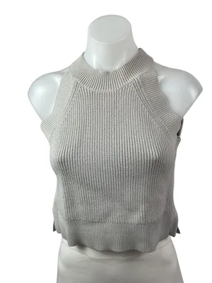 Aritzia Wilfred Women's Gray Ribbed Knit High Neck Sleeveless Crop Top Size M thumbnail 1