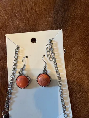 NWT Boutique Peach & Silver Southwestern Y-Necklace & Earring Set thumbnail 4