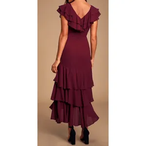NWT Lulus Betsey Burgundy Maroon Ted Ruffled Midi Dress Size XS Lightweight thumbnail 2
