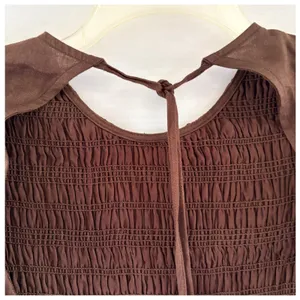 Brown Linen Maxi Dress Smocked Puff Sleeve Tiered Cottagecore DLD11313DBR thumbnail 5