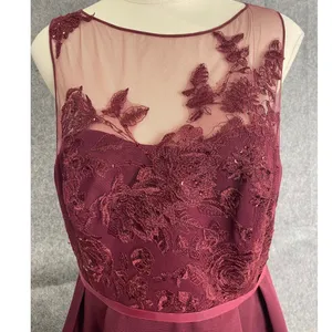 Oleg Cassini Burgundy Lace Illusion Bodice Formal Evening Gala Gown Dress 14 thumbnail 2