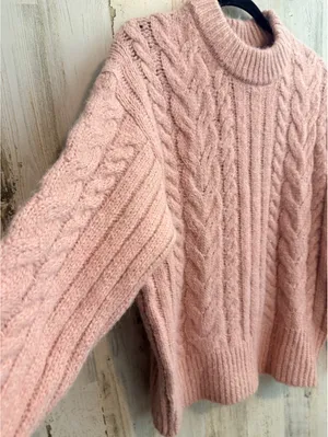 A New Day Pink Cable Knit Mock Neck Sweater Medium NWT Wool Blend thumbnail 7