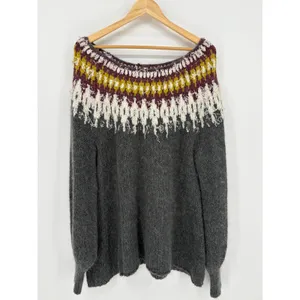 Free People Baltic Fair Isle Knit Sweater Large Gray Alpaca Mohair Blend thumbnail 3