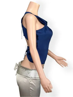 GUIZIO Regine Cowl Neck Top, Navy, Medium Blue thumbnail 7