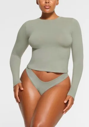 Skims Mineral Long Sleeve Cotton Jersey Crewneck Crop Top thumbnail 1