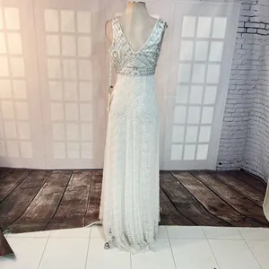 Sue Wong NWT white beaded pleated white lace formal gown size 0 thumbnail 6