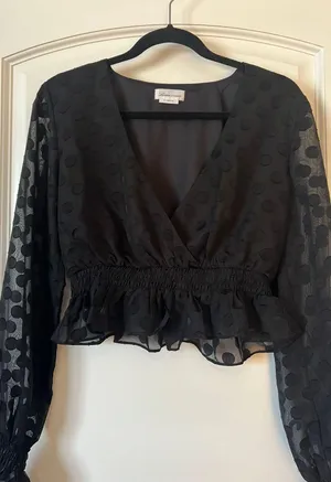 Lovers + Friends Black Tonal Polka Dot Crop Top thumbnail 1