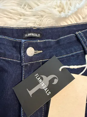 FLAMINGALS Dark Blue Wide-Leg Women's Jeans size XL brand new inseam 30” thumbnail 8