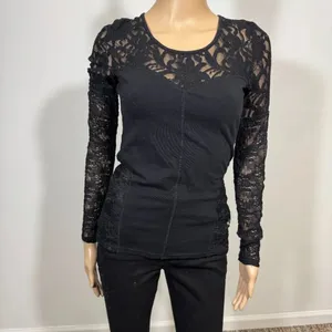 Free People Sweet Thang Blouse Black Lace Top XS Coquette Biker Grunge thumbnail 5