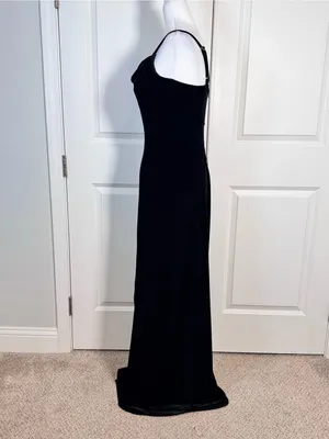 Birdy Grey Black Velvet Maxi Dress S Cowl Neck Slit Dark Romantic Gown Goth thumbnail 7