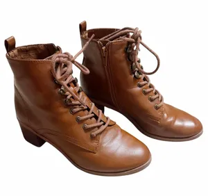 LOFT Brown Lace Up Vegan Leather Block Heel Boots Size 5.5 thumbnail 1