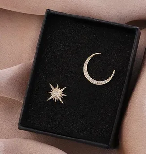 18K Gold Plated Asymmetrical Star Moon Stud Earrings for Women thumbnail 3
