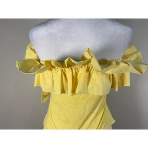 Altar'd State Bodysuit Women L Yellow New Ruffle Off‎ Shoulder thumbnail 8