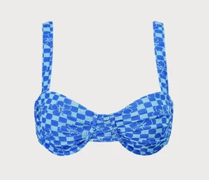BERLOOK Blue Plaid Jacquard Underwire Bikini Top ONLY 49 thumbnail 6