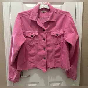 POL Barbie pink corduroy distressed jagged edge jacket size Medium thumbnail 11