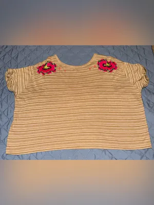 Free People Beige Striped Crop Top with Neon Floral Embroidery-mushroom combo thumbnail 6