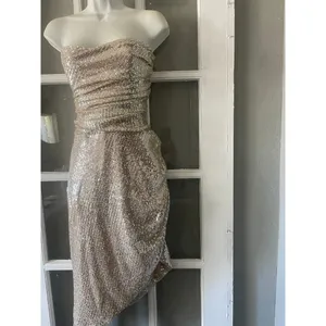 Lavish Alice sequin bandeau wrap dress in silver sequin thumbnail 8