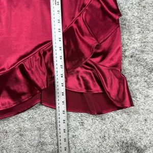 Lulus Romantic Nights Burgundy Satin Ruffled Bodycon Mini Dress Women's Small thumbnail 3