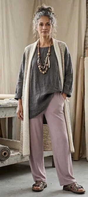 Eileen Fisher Straight York Lounge Pant Size Large Waffle Sweater Relaxed thumbnail 1