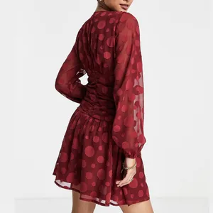 ASOS New Design V-Neck Ruched Waist Long Sleeve Skater Mini Dress Oxblood Size 0 thumbnail 3
