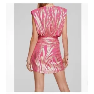 Ramy Brook Women's Pink Reina Ruched Silk Metallic Mini Dress Size 4 NWT Disco thumbnail 3